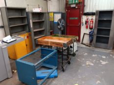 4 x Assorted Metal Cabinets, 3 x Assorted Trolleys, Fan & 2 x Electric Heaters