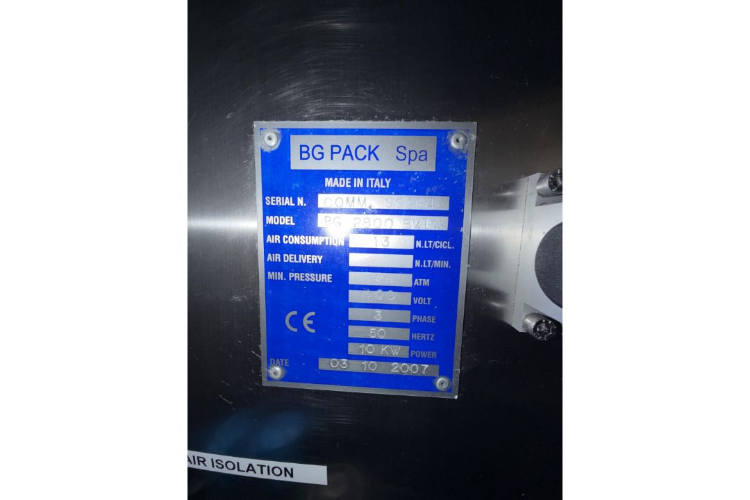 BG Pack Flowrapper. BG 2800 EVI. YOM 2007. Pack range 250 gm - 1 Kg. 1 Set of dies. Over under side - Image 5 of 14