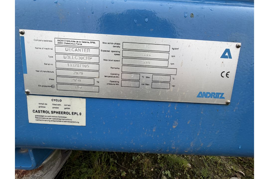 Andritz SAS Centrifuge Decanter, D3LLC30CHF, SN 13287105, YOM 2020, Operating speed 3800 rpm. This l - Image 2 of 12