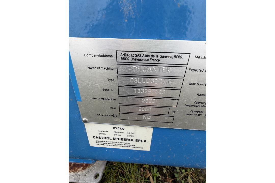 Andritz SAS Centrifuge Decanter, D3LLC30CHF, SN 13287105, YOM 2020, Operating speed 3800 rpm. This l - Image 3 of 12