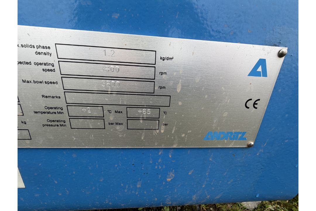 Andritz SAS Centrifuge Decanter, D3LLC30CHF, SN 13287105, YOM 2020, Operating speed 3800 rpm. This l - Image 4 of 12