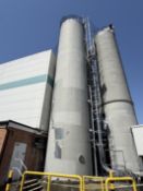 SS Liquid Silo approx 70 Tonne capacity. Diameter 4 x 19 mtrs. Triple access ladder