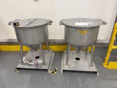 2 x Powder Vessels. 2 x Stainless Steel Circluar Cone Bottomed Powder Vessels 78cm Diameter