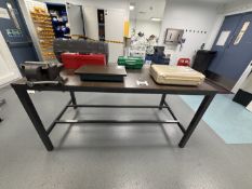 Steel Workbench with 2 Vices (1 Irwin) 180 x 90 90 cm and small loose heavy work top 45 x 30 cm