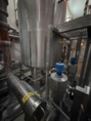 CIP Skid Set 9. 2 Tank System. 1 tank fresh water (big tank on LHS, 1 hot water tank on skid.) Split