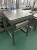 Syspal Lecturn with full draw, lifting top (70 x 70 cm), Syspal Foot operated waste bin, SS work ben