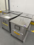 5 x Stainless Steel Powder Bins - 2 Stainless Steel Powder Bins with Double Door Lid 85 x 77 x 90cm