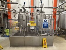 Caustic Premix station. 2 x 316 1250 ltr jacketed tanks (Jacket 304) with sample valves. Mixing vess