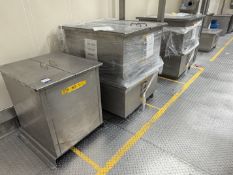8 316 SS Assorted Powder Bins. 3x 950 x 75 x 90cm, 5x 100 x 110 x 80cm