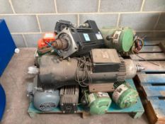 Pallet of assorted used machine motors. Please note there is a £15 Plus VAT Lift Out Fee on this lot