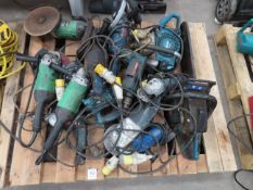 Pallet of various electrical and petrol hand tools to include grinders and chainsaws etc 'untested'.