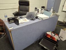 Blue laminate desk, cupboard, drawer unit and chair