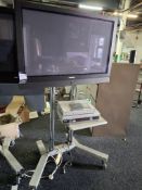 Samsung PS-42V65 42� television on mobile stand with Panasonic DVD/VHS combi and Sky Digibox