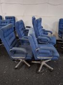 6 Upholstered blue executive chairs
