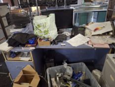 Blue laminate desk with 2 drawer filing cabinet