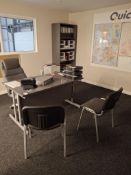 Contents to first floor office to include cantilever desk, executives chair, double door low cabinet