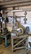 Unbadged fly wheel press with steel fabricated bench. Unit 8