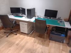 2 x Desks, 2 x chairs and 3 drawer pedestal (contents not included)