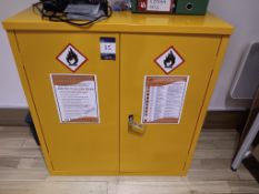 Flammable liquids cabinet and contents to include Acetone, Hand cleaner, Spray paint, Alcohol cleane