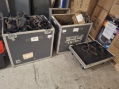 5 flight cases & large quantity of guitar hangers