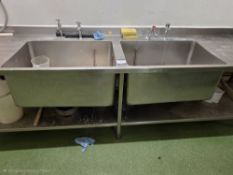 Double basin stainless steel deep sink unit, approx. 3000 x 760mm, sink depth 400mm (to be disconnec
