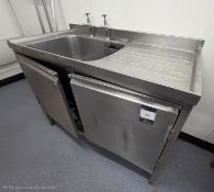 Stainless steel sink unit with undercounter cupboard, approx. 1200 x 600mm (to be disconnected by a