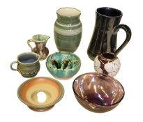 A collection of studio pottery and art glass, including Knights of Tintagel, Susan Bennett and