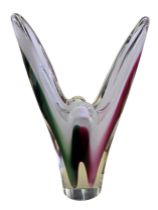 A Paul Kedelv for Flygsfors ‘Coquille’ glass vase,of dramatic V-shaped freeform design, the clear