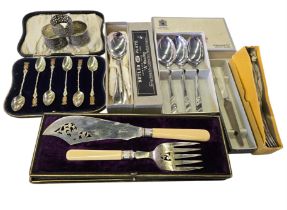 A Collection of Vintage Cutlery and Tableware, including a cased set of Gilt-Metal French Souvenir
