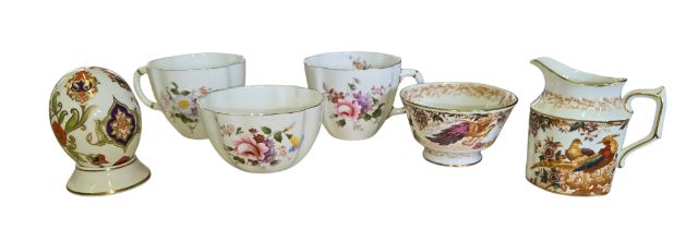A collection of Royal Crown Derby bone china, comprising two Derby Posies cups and a matching