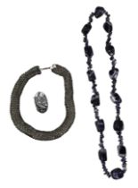 Vintage Jewellery Including Egyptian Revival Choker, Banded Amethyst Necklace and Brooch, comprising