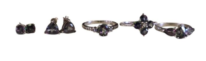 A collection of 925 silver and mystic topaz jewellery,comprising an oval-cut mystic topaz