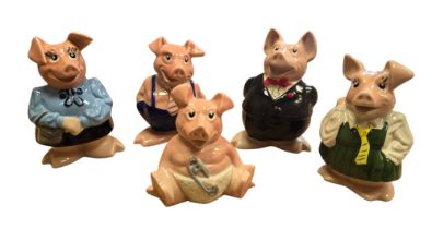 Five Wade NatWest Piggy Bank figures, comprising Annabel, Woody, Sir Nathaniel Westminster, Maxwell,