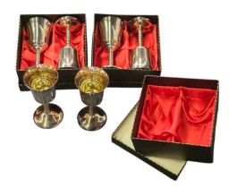 Six boxed Plato silver-plated goblets, comprising three boxed pairs, each with gilt-washed