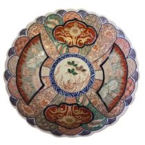 A late 19th century Japanese Arita Imari porcelain bowl, Meiji period, of lobed form, richly