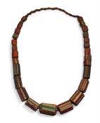 A Venetian millefiori trade rosetta bead necklace, barrel shaped graduated beads, approx 64cm long