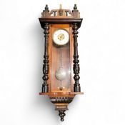 A 19th century walnut Vienna wall clock, , 18cm diam enamelled dial, Arabic numerals,  the case with