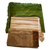 An early 20th century chenille green table throw, tassel border, approx 165cm square;   others