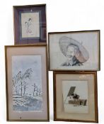 Ping An Yuanqi, Kansei (1789-1801), Japanese woodblock  mother and daughter in traditional atire,