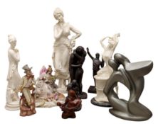 A large Parian ware style figure, of Persephone,  another smaller; a bronzed figural group of Adam &