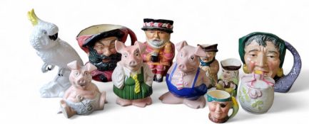 Three Natwest Wade pigs, Woody, Annabel and Maxwell;    Royal Doulton Character jug, Fortune Teller;