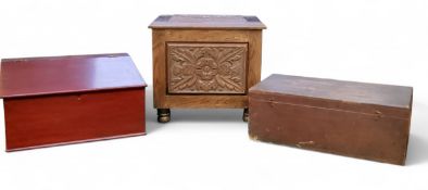 An early 20th century stained slope table top  desk, 24.5cm high, 46cm wide, 35cm deep;   an Arts