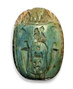 An Ancient Egyptian style scarab beetle, in the Grand Tour manner, carved with hieroglyphs, after