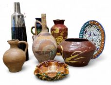 Art Pottery - jardiniere, stoneware jugs, Salopian basket;  a large spreading cylindrical vase,