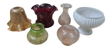 A Victorian flared cylindrical glass light shade, undulating rim, picked out in gilt flecks, 19cm