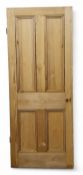 Architectural salvage: a 19th century pine panelled kitchen door, 200cm high, 81cm wide