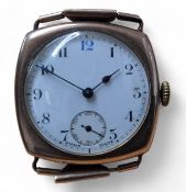 A 9ct rose gold cushion cased wristwatch, Swiss  Arabic numerals, subsidiary second dial, GB & Co