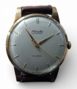 A 9ct gold Nivada gentleman's wristwatch, 21 jewel automatic movement, silvered dial, baton markers,