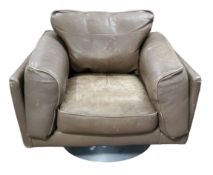 A 1970  Ikea leather swivel armchair, 100cm wide, 89cm deep, later Schultz Seating System base,