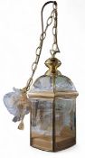 A brass and glazed Country Cottage hall ceiling lantern, unused, boxed